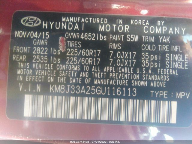 Photo 8 VIN: KM8J33A25GU116113 - HYUNDAI TUCSON 