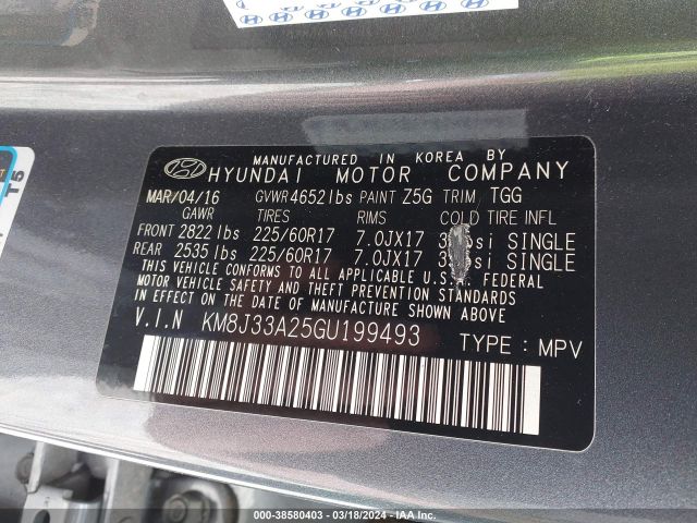 Photo 8 VIN: KM8J33A25GU199493 - HYUNDAI TUCSON 