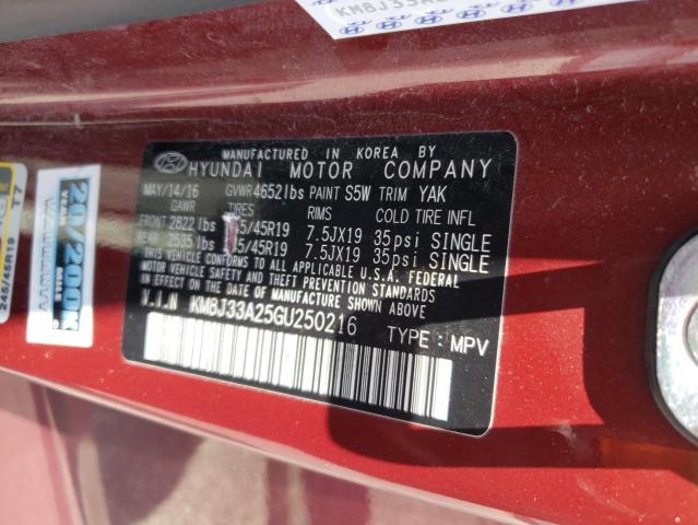 Photo 12 VIN: KM8J33A25GU250216 - HYUNDAI TUCSON 