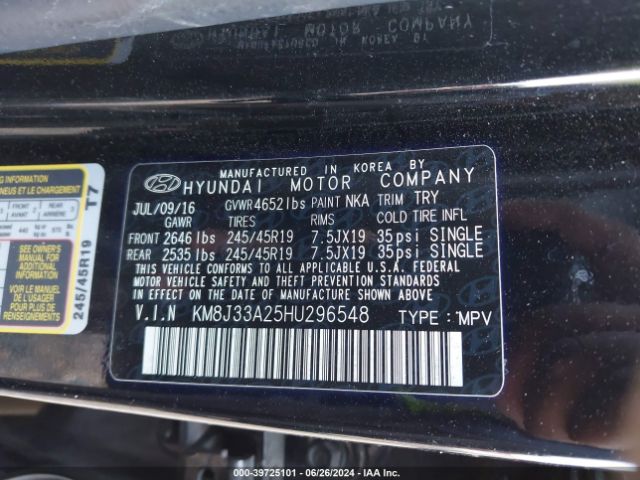 Photo 8 VIN: KM8J33A25HU296548 - HYUNDAI TUCSON 