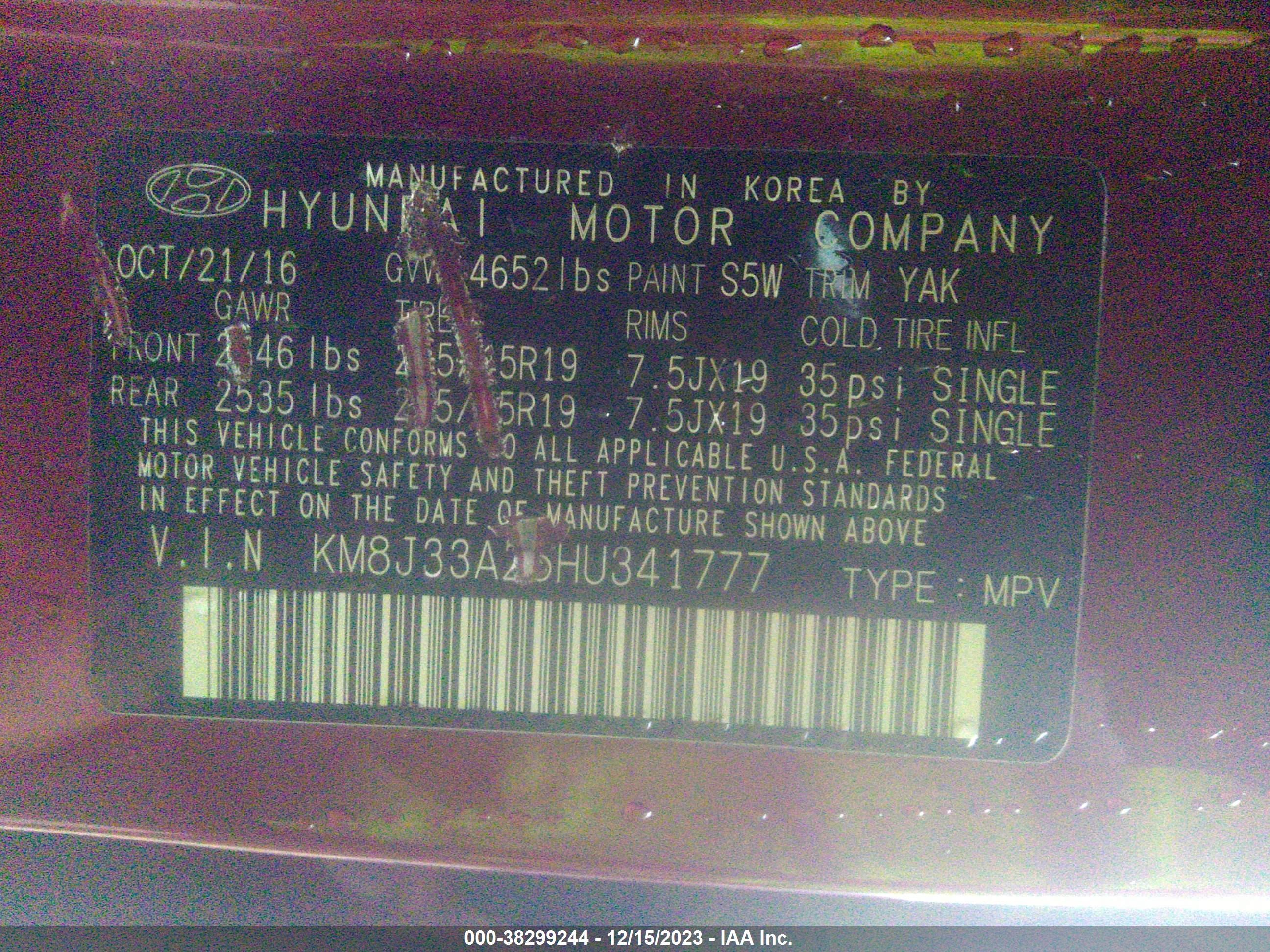 Photo 8 VIN: KM8J33A25HU341777 - HYUNDAI TUCSON 