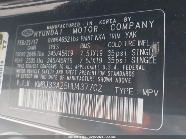 Photo 8 VIN: KM8J33A25HU437702 - HYUNDAI TUCSON 