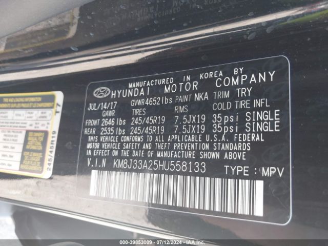 Photo 8 VIN: KM8J33A25HU558133 - HYUNDAI TUCSON 