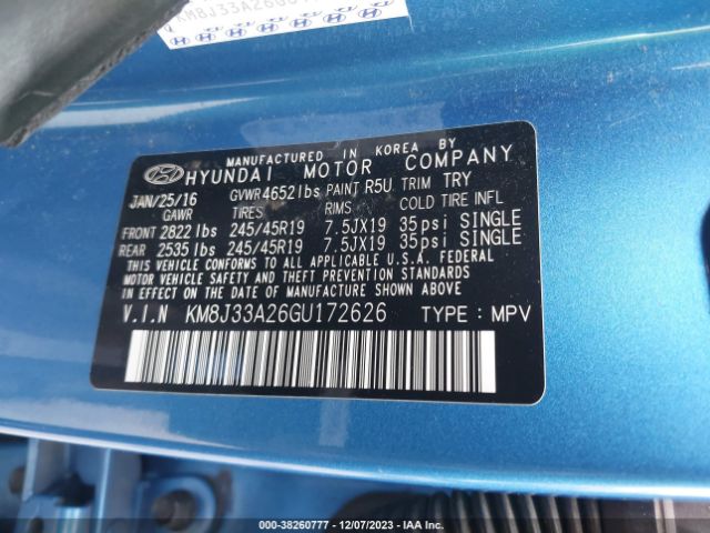 Photo 8 VIN: KM8J33A26GU172626 - HYUNDAI TUCSON 