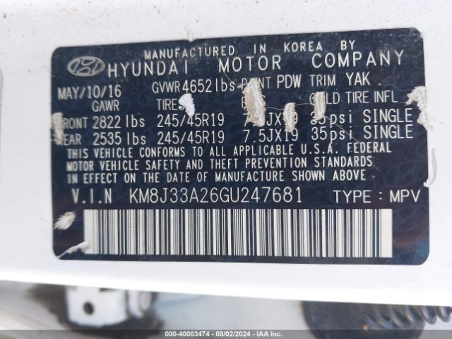 Photo 8 VIN: KM8J33A26GU247681 - HYUNDAI TUCSON 