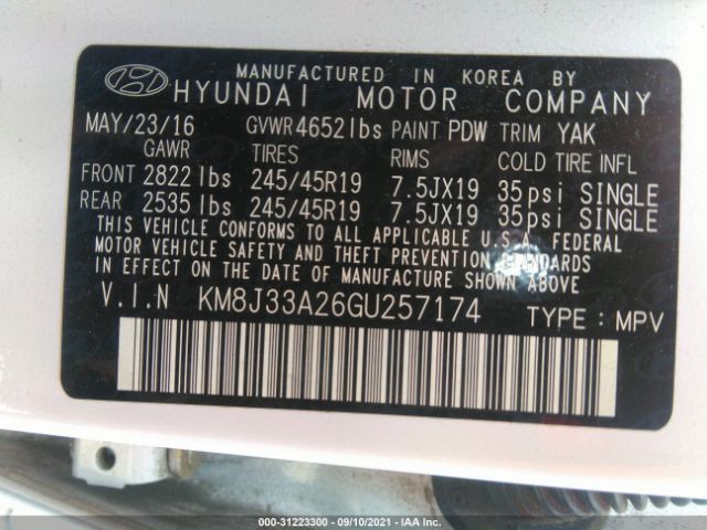 Photo 8 VIN: KM8J33A26GU257174 - HYUNDAI TUCSON 