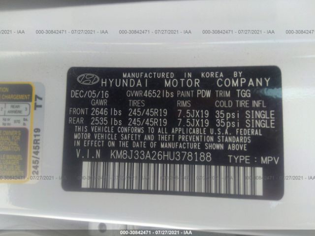 Photo 8 VIN: KM8J33A26HU378188 - HYUNDAI TUCSON 