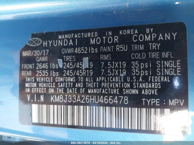 Photo 8 VIN: KM8J33A26HU466478 - HYUNDAI TUCSON 