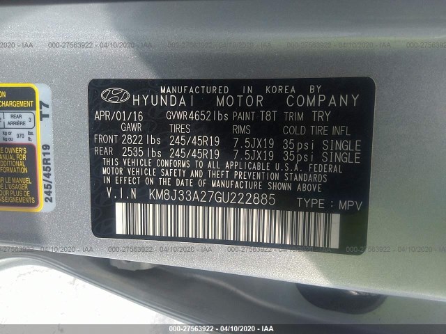 Photo 8 VIN: KM8J33A27GU222885 - HYUNDAI TUCSON 