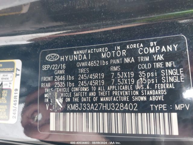 Photo 8 VIN: KM8J33A27HU328402 - HYUNDAI TUCSON 