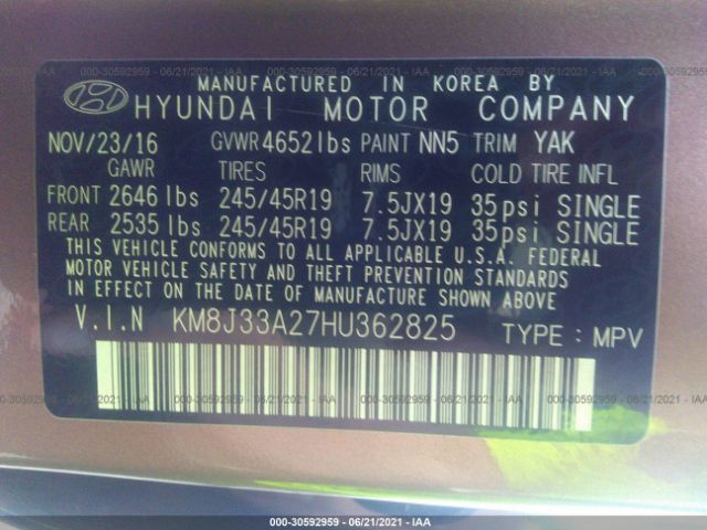 Photo 8 VIN: KM8J33A27HU362825 - HYUNDAI TUCSON 