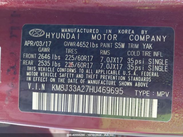 Photo 8 VIN: KM8J33A27HU469695 - HYUNDAI TUCSON 