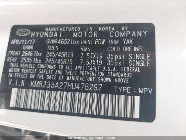 Photo 8 VIN: KM8J33A27HU478297 - HYUNDAI TUCSON 