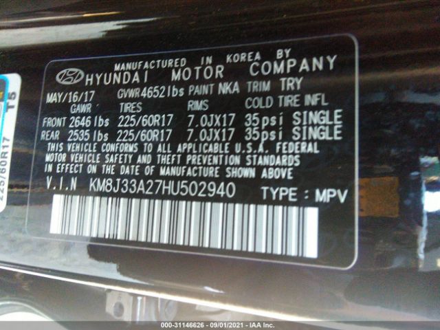 Photo 8 VIN: KM8J33A27HU502940 - HYUNDAI TUCSON 