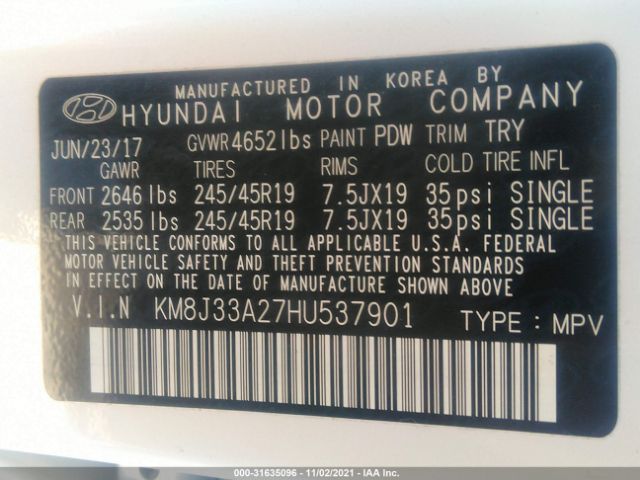 Photo 8 VIN: KM8J33A27HU537901 - HYUNDAI TUCSON 