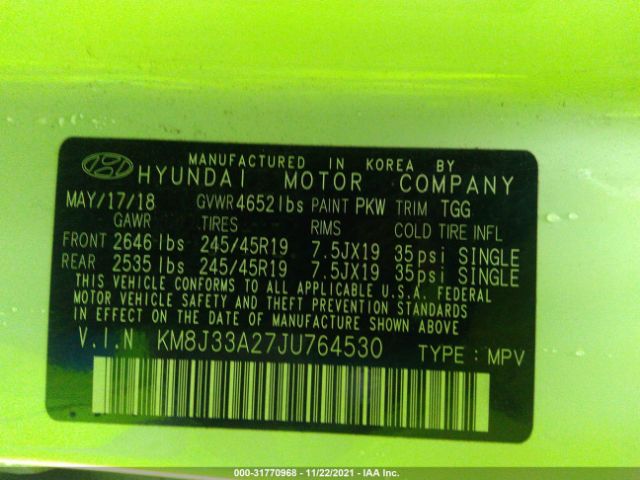 Photo 8 VIN: KM8J33A27JU764530 - HYUNDAI TUCSON 