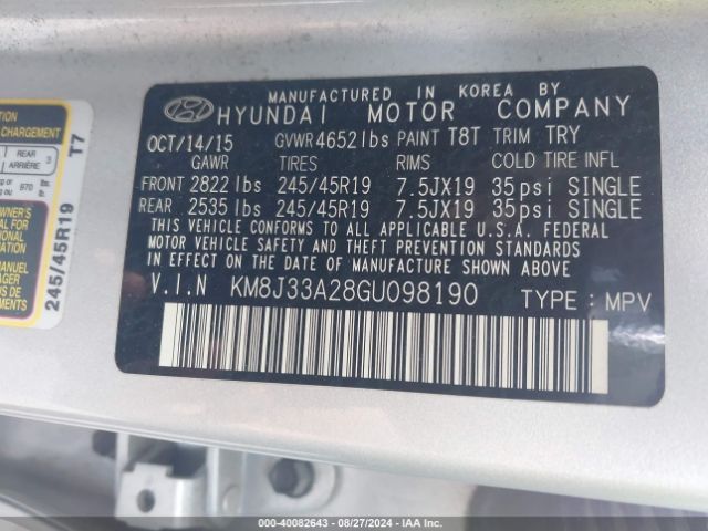 Photo 8 VIN: KM8J33A28GU098190 - HYUNDAI TUCSON 