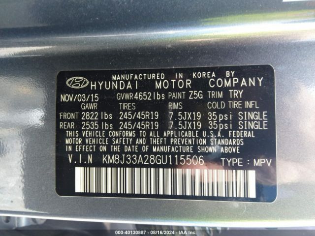 Photo 8 VIN: KM8J33A28GU115506 - HYUNDAI TUCSON 