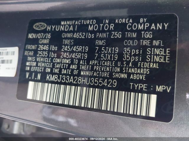 Photo 8 VIN: KM8J33A28HU355429 - HYUNDAI TUCSON 