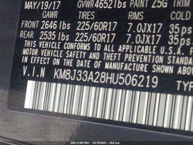 Photo 8 VIN: KM8J33A28HU506219 - HYUNDAI TUCSON 