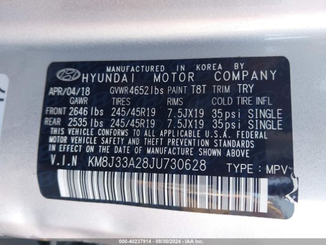 Photo 8 VIN: KM8J33A28JU730628 - HYUNDAI TUCSON 