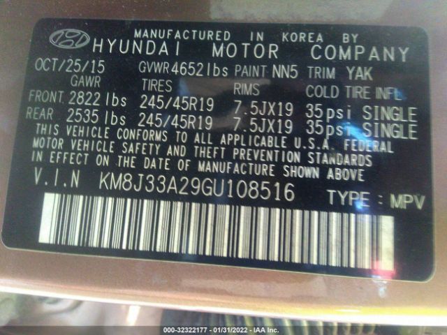 Photo 8 VIN: KM8J33A29GU108516 - HYUNDAI TUCSON 