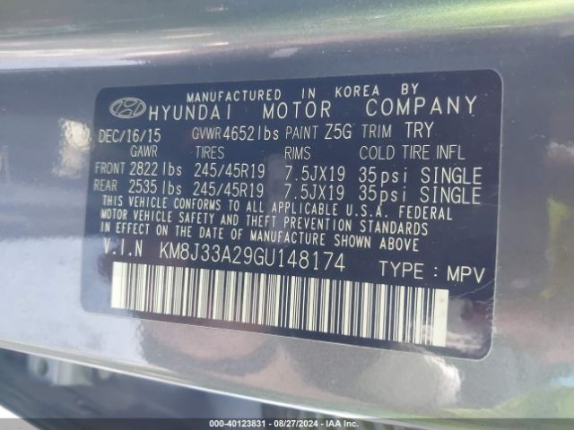 Photo 8 VIN: KM8J33A29GU148174 - HYUNDAI TUCSON 