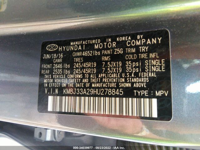 Photo 8 VIN: KM8J33A29HU278845 - HYUNDAI TUCSON 