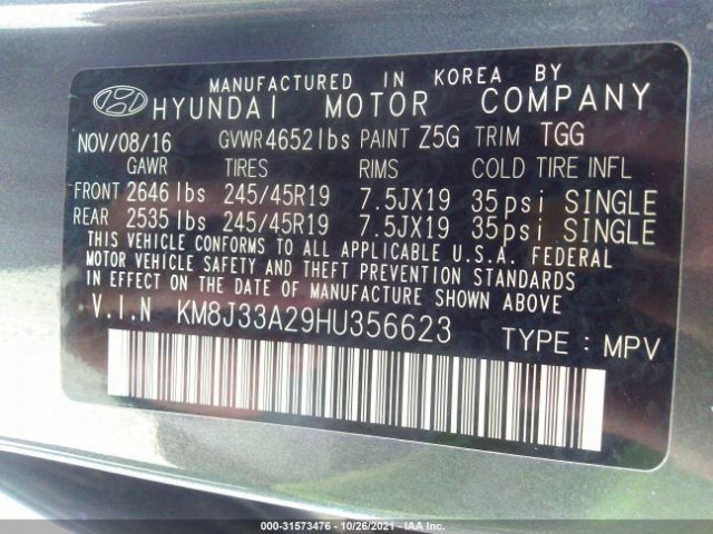 Photo 8 VIN: KM8J33A29HU356623 - HYUNDAI TUCSON 