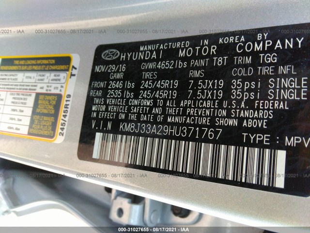 Photo 8 VIN: KM8J33A29HU371767 - HYUNDAI TUCSON 