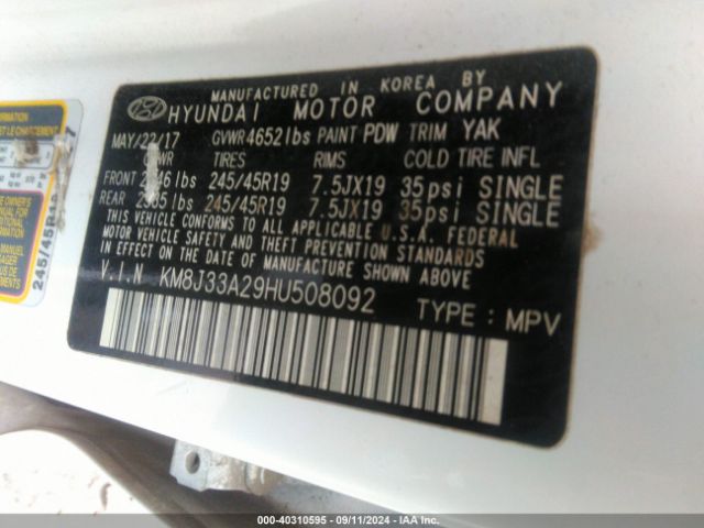 Photo 8 VIN: KM8J33A29HU508092 - HYUNDAI TUCSON 