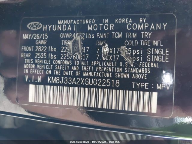 Photo 8 VIN: KM8J33A2XGU022518 - HYUNDAI TUCSON 