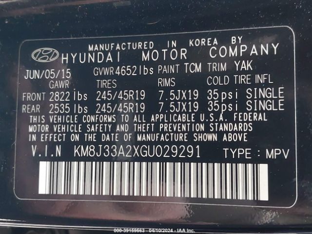 Photo 8 VIN: KM8J33A2XGU029291 - HYUNDAI TUCSON 