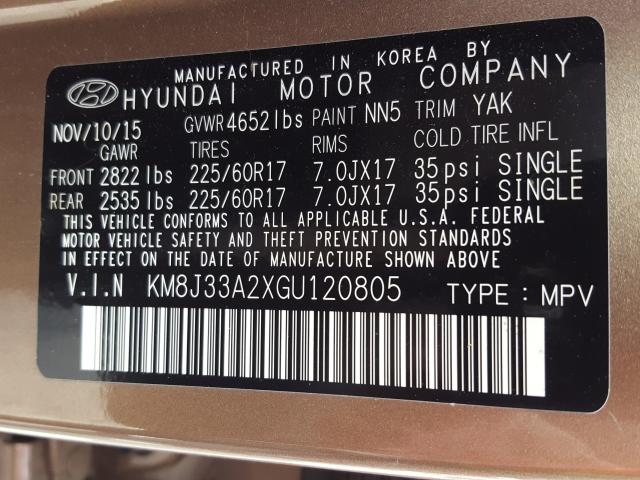 Photo 9 VIN: KM8J33A2XGU120805 - HYUNDAI TUCSON 