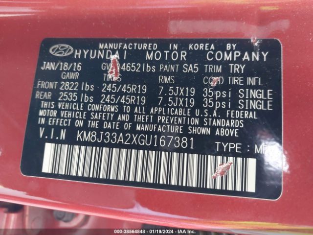 Photo 8 VIN: KM8J33A2XGU167381 - HYUNDAI TUCSON 