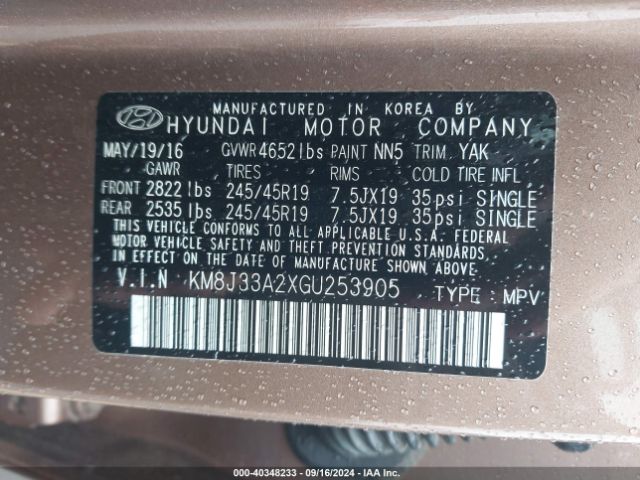 Photo 8 VIN: KM8J33A2XGU253905 - HYUNDAI TUCSON 