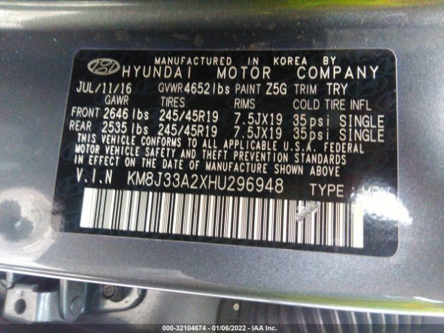 Photo 8 VIN: KM8J33A2XHU296948 - HYUNDAI TUCSON 