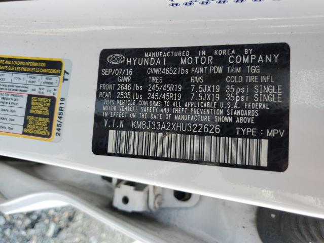 Photo 12 VIN: KM8J33A2XHU322626 - HYUNDAI TUCSON 