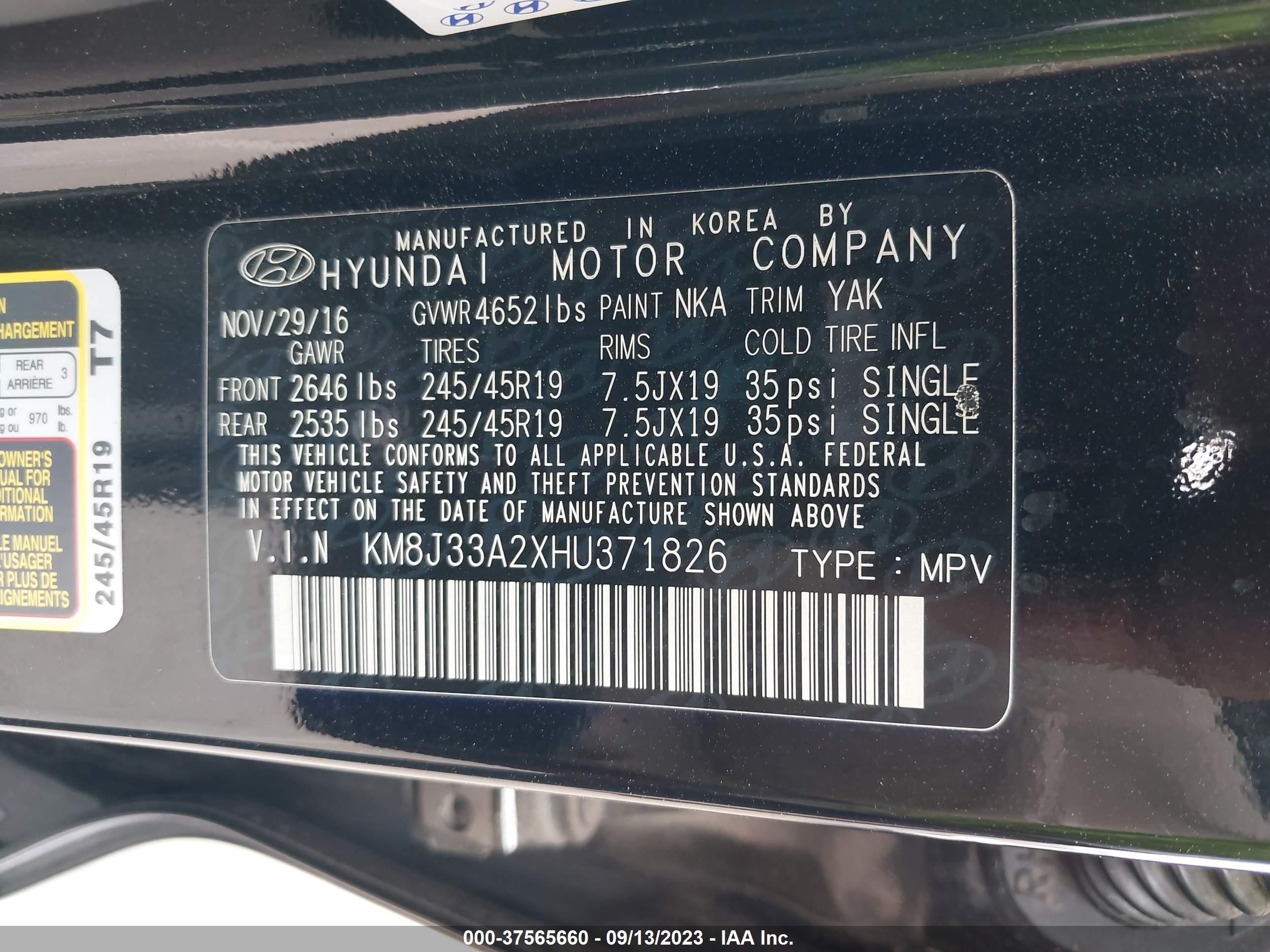 Photo 8 VIN: KM8J33A2XHU371826 - HYUNDAI TUCSON 