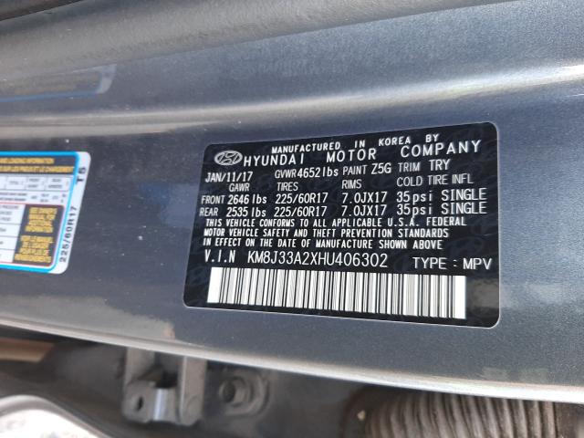 Photo 9 VIN: KM8J33A2XHU406302 - HYUNDAI TUCSON LIM 