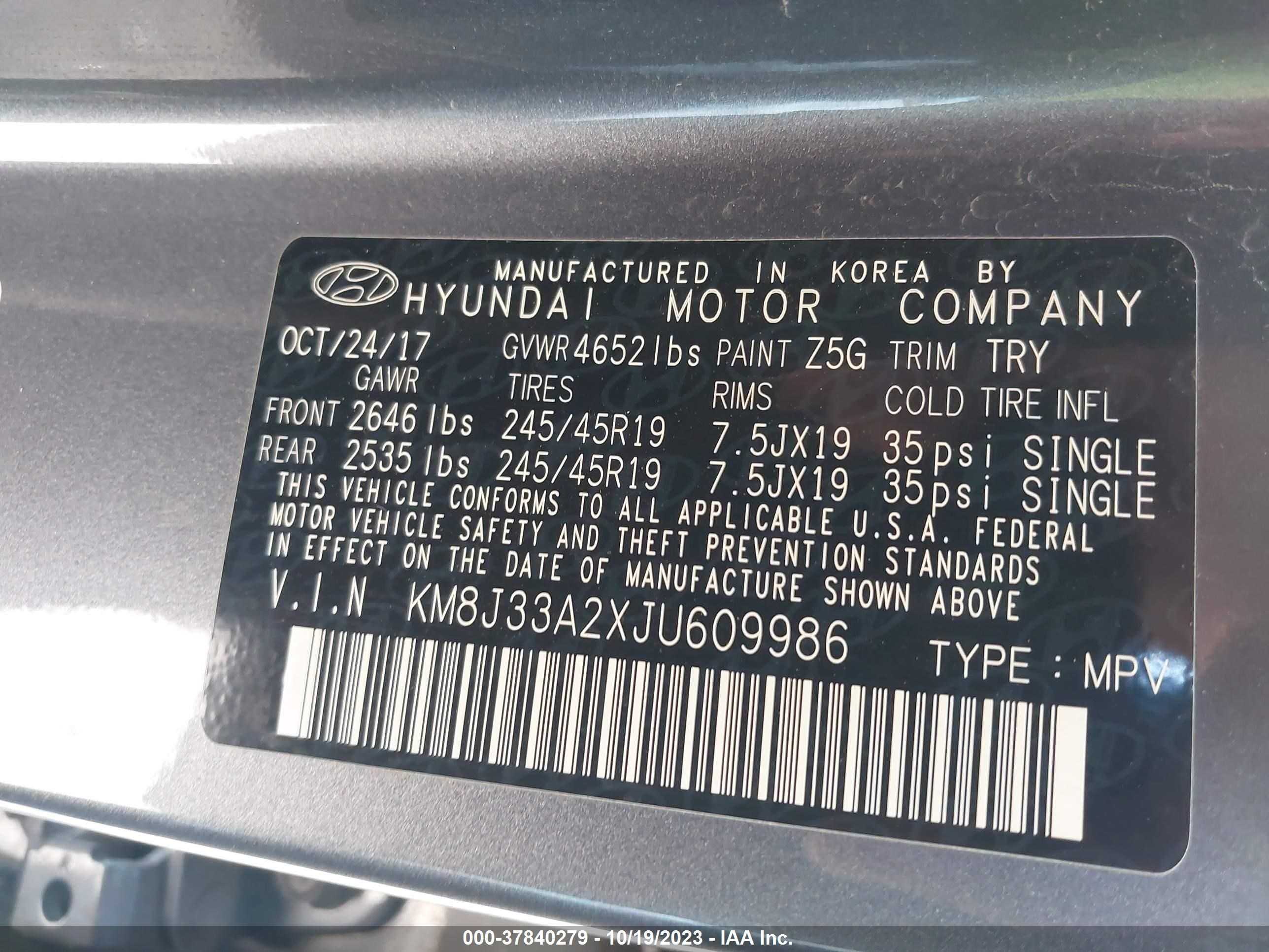 Photo 8 VIN: KM8J33A2XJU609986 - HYUNDAI TUCSON 