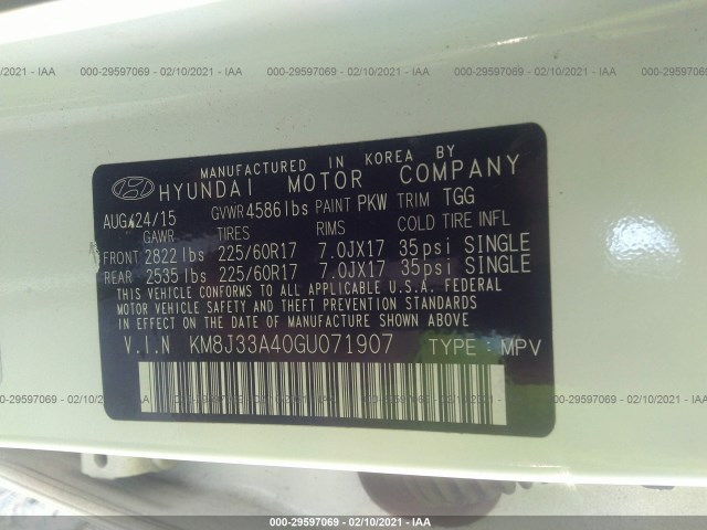 Photo 8 VIN: KM8J33A40GU071907 - HYUNDAI TUCSON 