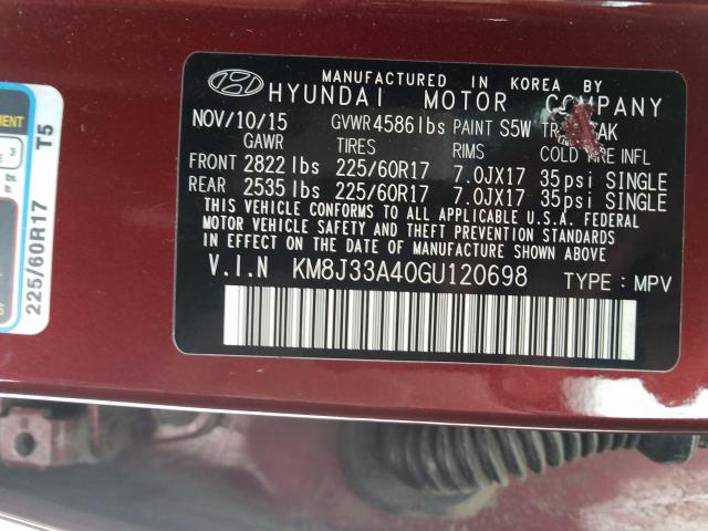 Photo 9 VIN: KM8J33A40GU120698 - HYUNDAI TUCSON LIM 