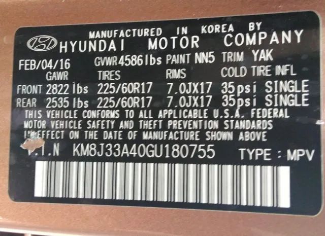 Photo 8 VIN: KM8J33A40GU180755 - HYUNDAI TUCSON 