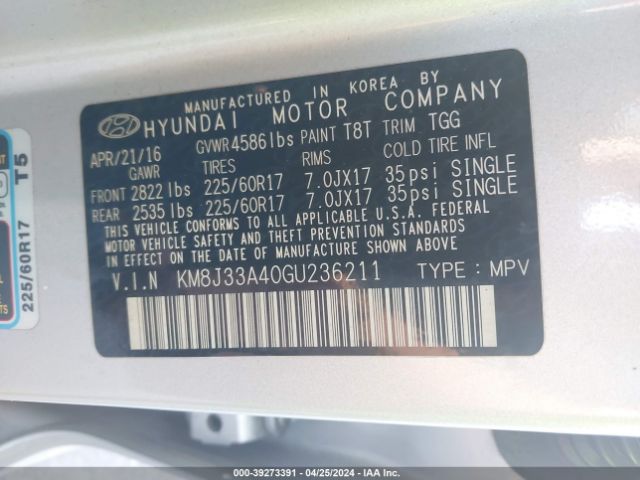 Photo 8 VIN: KM8J33A40GU236211 - HYUNDAI TUCSON 