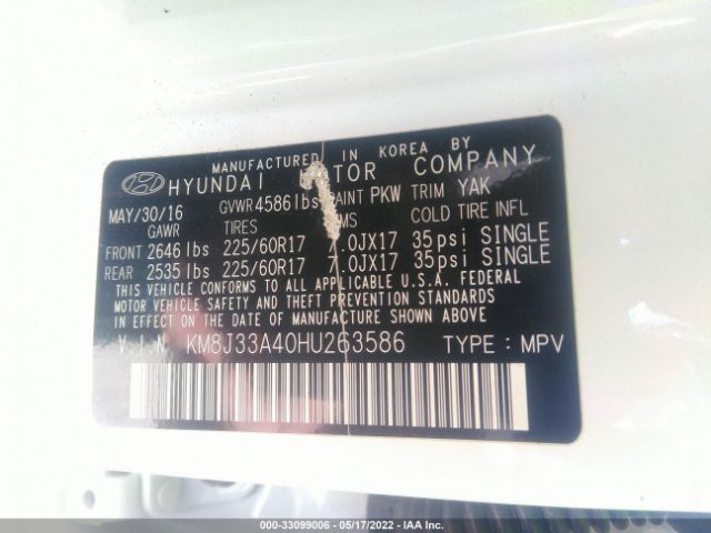 Photo 8 VIN: KM8J33A40HU263586 - HYUNDAI TUCSON 