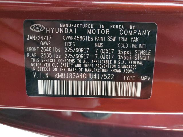 Photo 12 VIN: KM8J33A40HU417522 - HYUNDAI TUCSON 