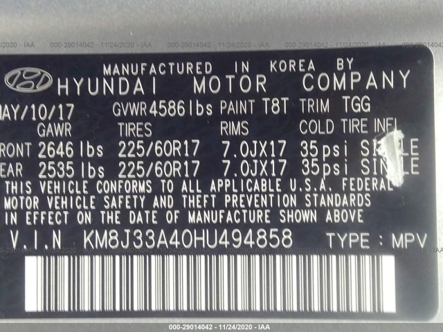 Photo 8 VIN: KM8J33A40HU494858 - HYUNDAI TUCSON 