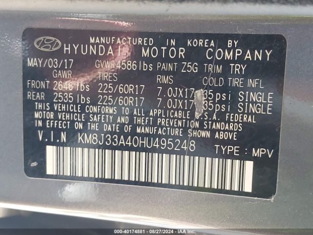 Photo 8 VIN: KM8J33A40HU495248 - HYUNDAI TUCSON 