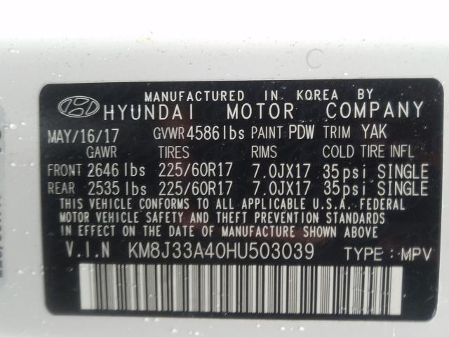 Photo 9 VIN: KM8J33A40HU503039 - HYUNDAI TUCSON LIM 